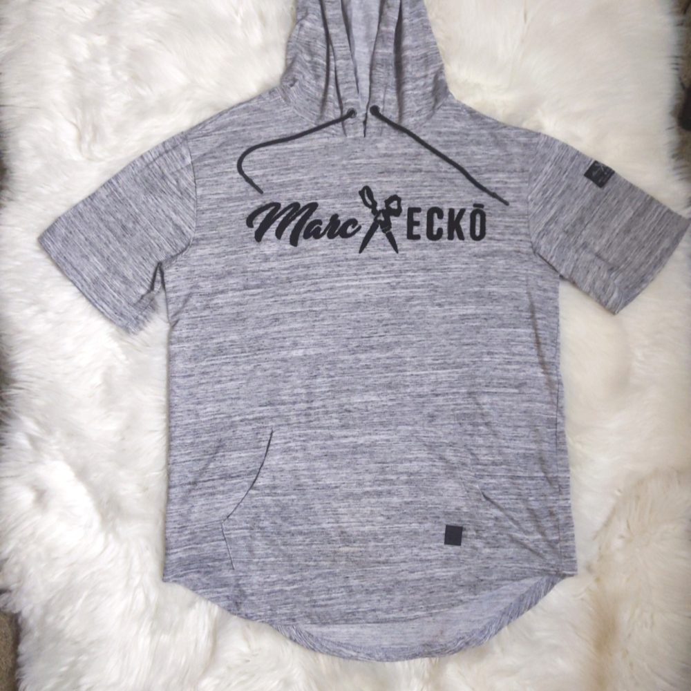 Marc Ecko Cut & Sew Scissor Logo Short Sleeve Grey Hoodie Medium